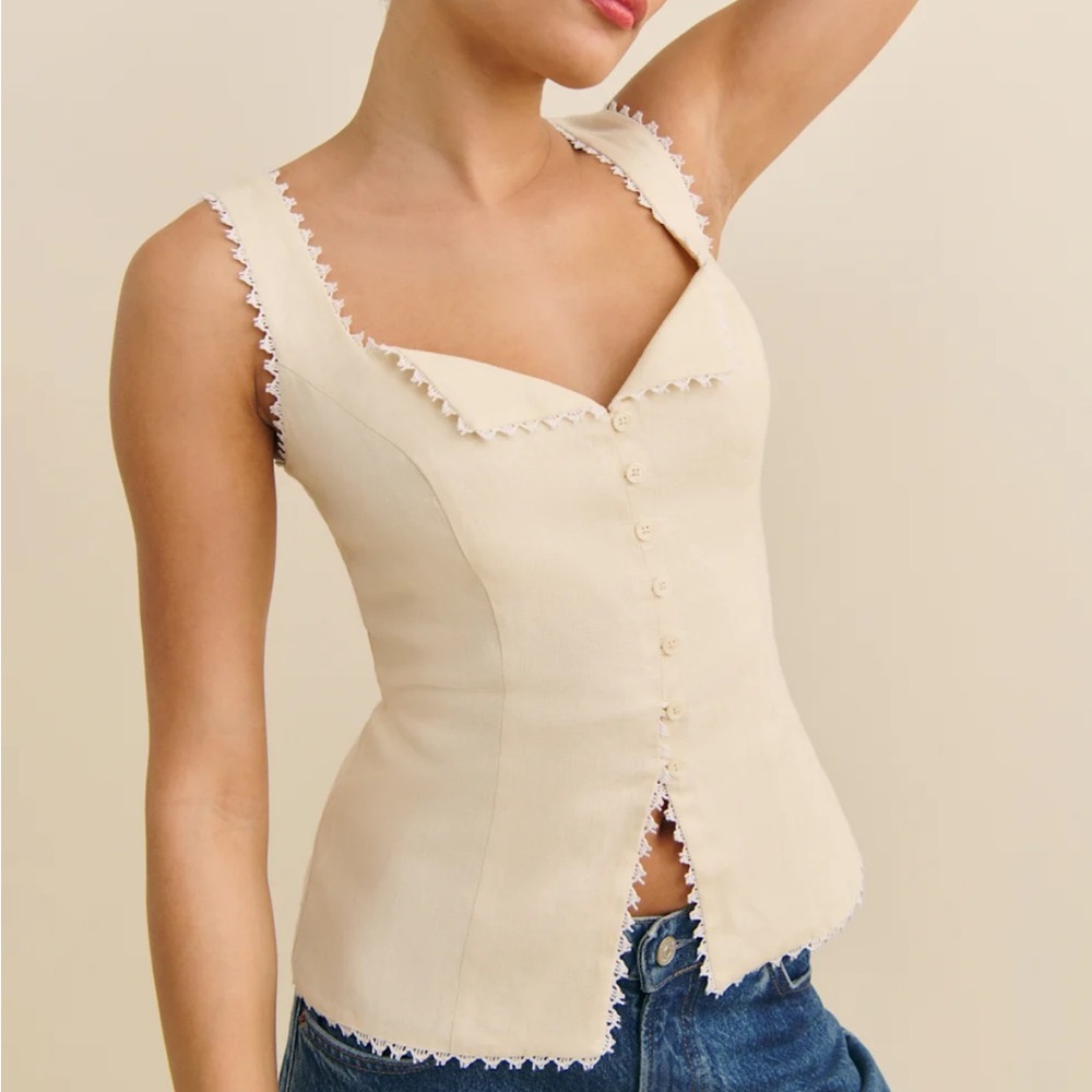 Reformation Viola Linen Top Cream Button-Down